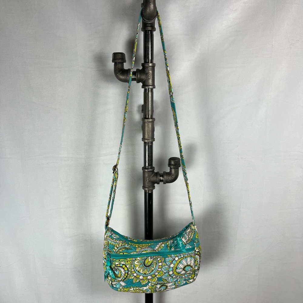 Vera Bradley Small Long Strap Shoulder Bag Blue Green Paisley - Picture 4 of 9